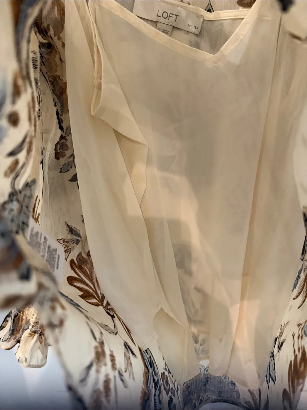 LOFT Cream Floral Sheer Blouse with Brown and Blue Print
